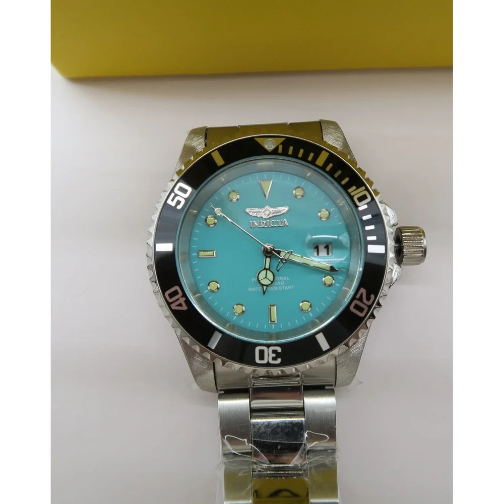 Invicta Pro Diver Aurenova 40mm Turquoise Dial Stainless Steel Watch Black Bezel